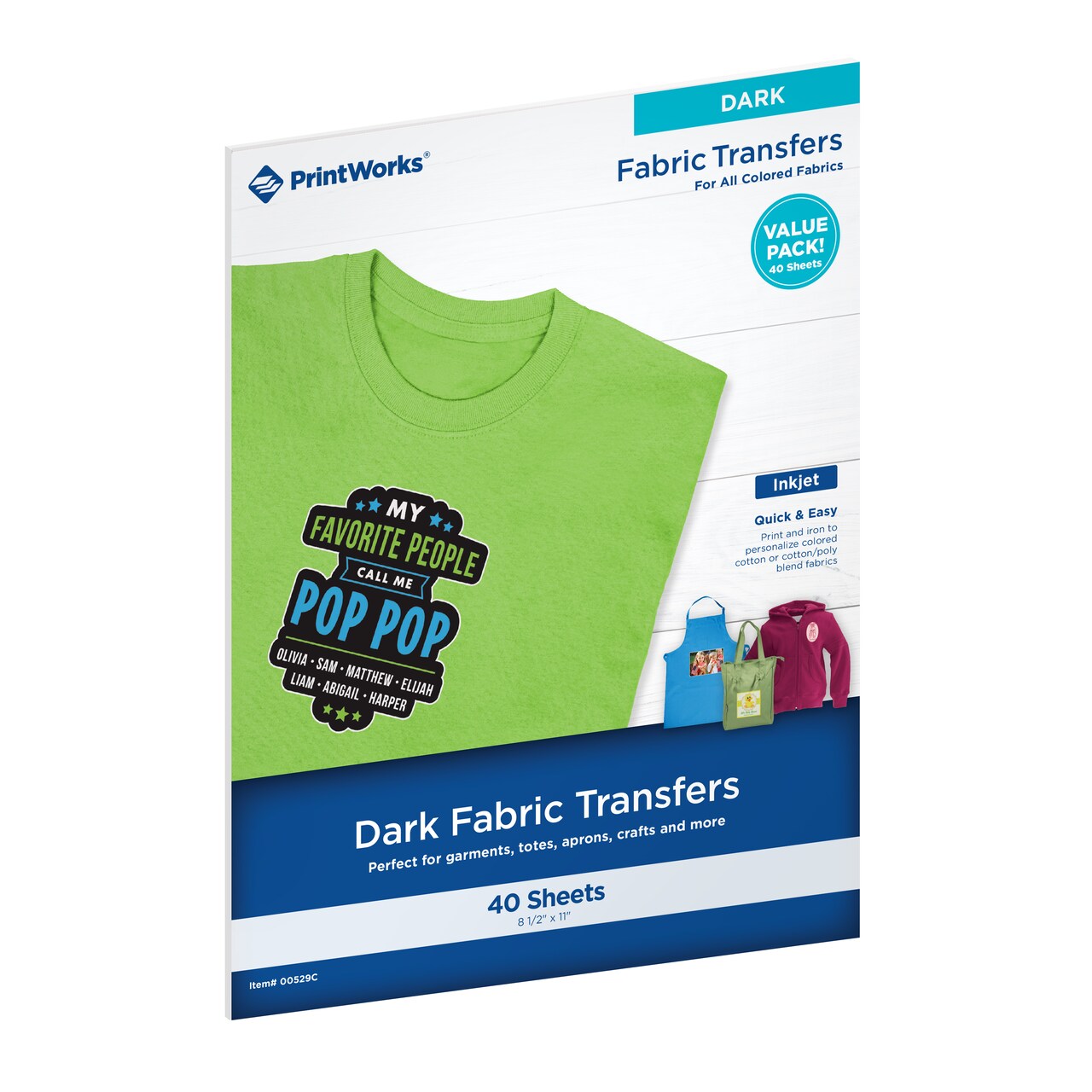 Printworks Dark T-Shirt Transfers for Inkjet Printers, 40 Sheet Value Pack, 8 ½” x 11” (00529C)